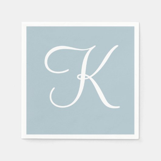 Wit groot elegant monogram | Pastelblauw Servet (Voorkant)