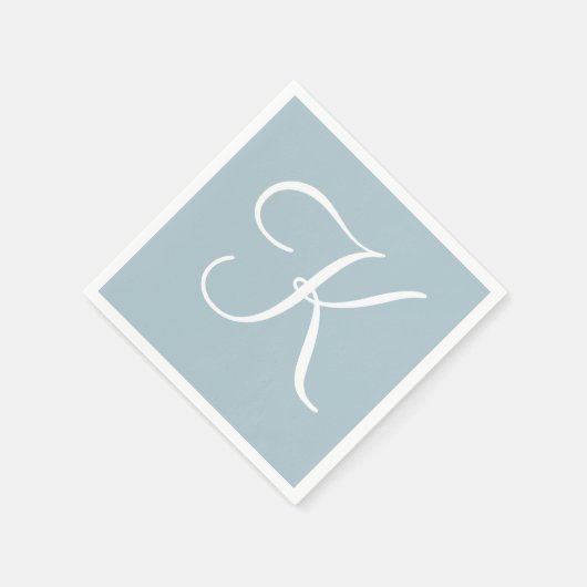 Wit groot elegant monogram | Pastelblauw Servet (Hoek)