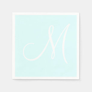 Wit groot elegant monogram pastelcyaan servet