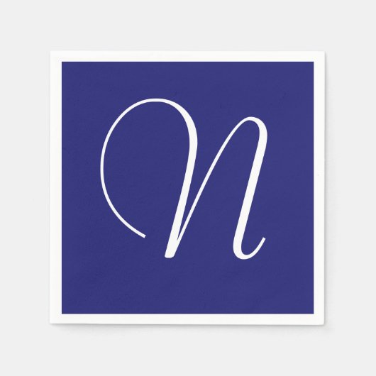 Wit Groot Ellegant Monogram | Middennachtblauw Servet (Voorkant)
