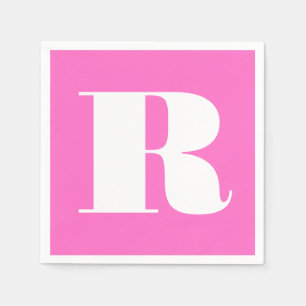 Wit Groot Stijlvol Monogram   Neon Roze Servet