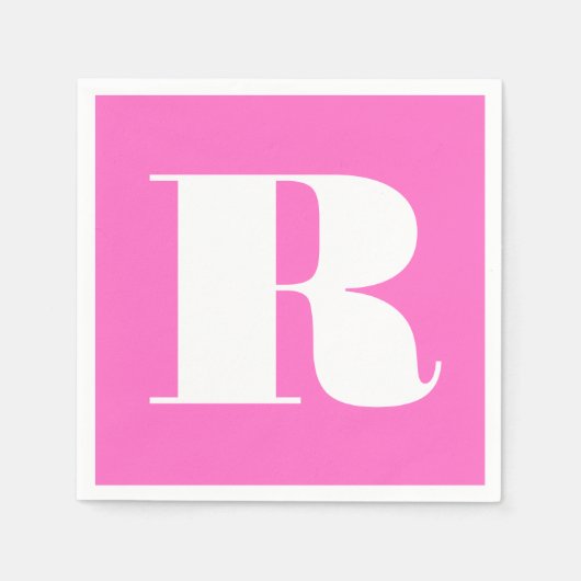 Wit Groot Stijlvol Monogram | Neon Roze Servet (Voorkant)