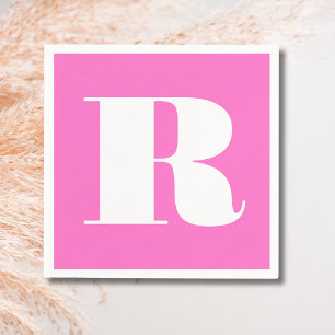 Wit Groot Stijlvol Monogram Neon Roze Servet