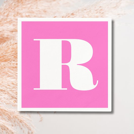 Wit Groot Stijlvol Monogram | Neon Roze Servet
