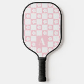 Wit Groovy Daisy Checkerboard Retro Monogram Pickleball Paddle (Voorkant)
