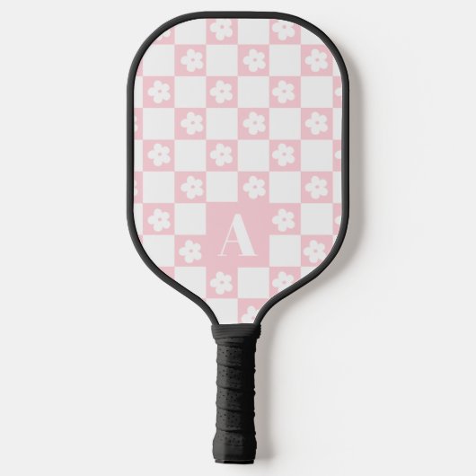 Wit Groovy Daisy Checkerboard Retro Monogram Pickleball Paddle (Achterkant)