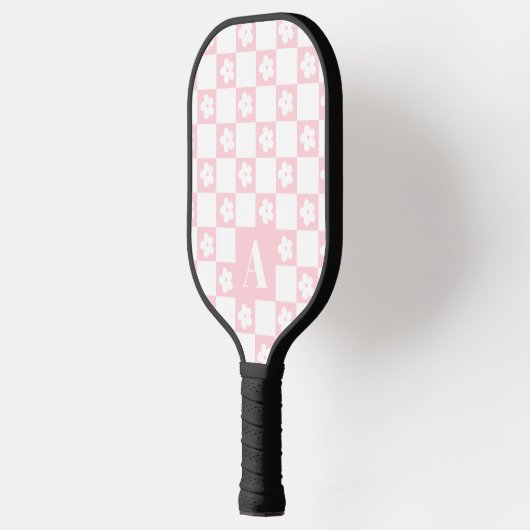 Wit Groovy Daisy Checkerboard Retro Monogram Pickleball Paddle (Links)