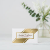 Wit & Grunge Gouden Streep Modern Ontwerp Visitekaartje (Staand voorkant)