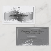 Wit & Grunge Zilveren Streep & Vliegende Vogels 2 Visitekaartje (Voorkant / Achterkant)