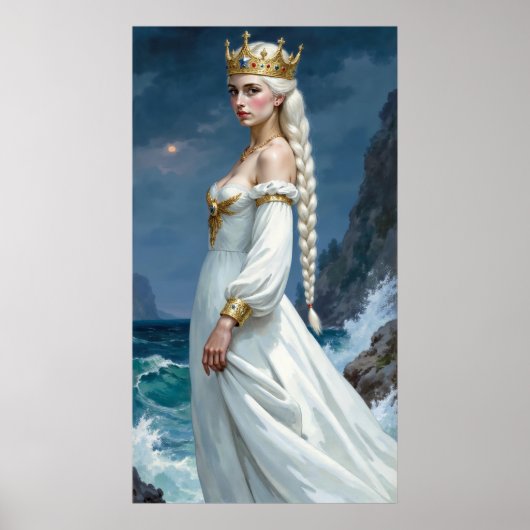 Wit haar anime fantasy koningin poster (Voorkant)