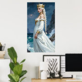 Wit haar anime fantasy koningin poster (Thuiskantoor)