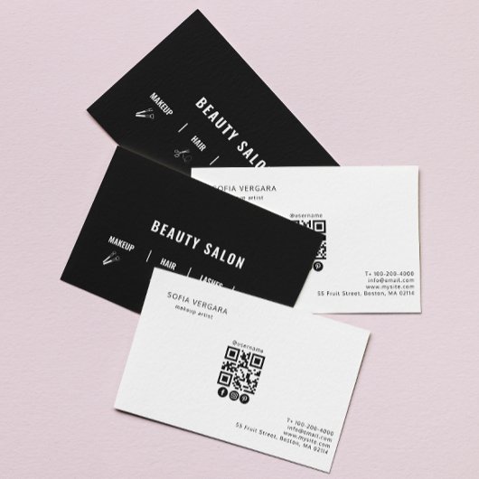 Wit Haar Salon Modern Bold QR Code Social Media Visitekaartje