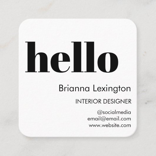 Wit hallo | QR-code Social Media Vierkante Visitekaartje (Voorkant)