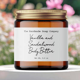 Wit handgeschreven getypt uitziende body butter po waterfles etiket