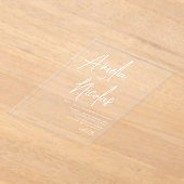 Wit handgeschreven script minimalistische bruiloft acryl uitnodigingen (Laagn)