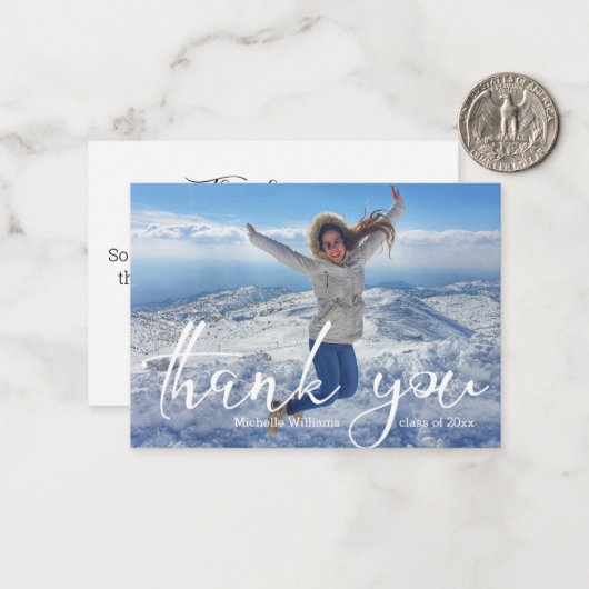 wit handschrift bedankt afstuderen foto notitiekaartje (Voorkant / Achterkant in situ)