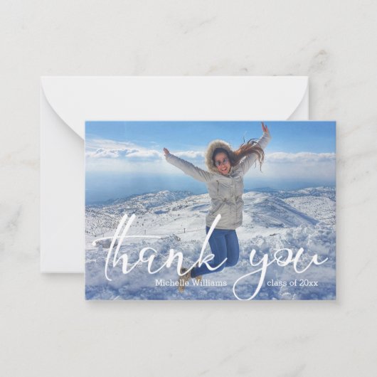 wit handschrift bedankt afstuderen foto notitiekaartje (Voorkant)