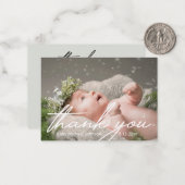 wit handschrift bedankt pasgeboren jongen foto notitiekaartje (Voorkant / Achterkant in situ)