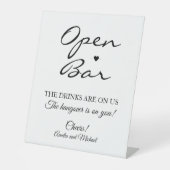 Wit Handtekening Script Open Bar Bruiloft Reclamebord Met Voetstuk (Voorkant)