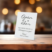 Wit Handtekening Script Open Bar Bruiloft Reclamebord Met Voetstuk