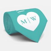 Wit hart Custom initialen namen Bruiloft op Blauwg Stropdas (Opgerold)