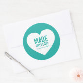 Wit hart gemaakt met liefde bewerkbare kleur ronde sticker (Envelop)