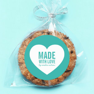 Wit hart gemaakt met liefde bewerkbare kleur ronde sticker