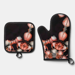 Wit hart in zwart van de zon ovenwant & pannenlap set