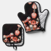 Wit hart in zwart van de zon ovenwant & pannenlap set (Voorkant / Achterkant)