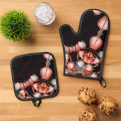 Wit hart in zwart van de zon ovenwant & pannenlap set (Top down)