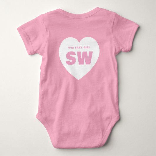Wit Hart Monogram Wit Roze Baby Set Custom Romper (Achterkant)
