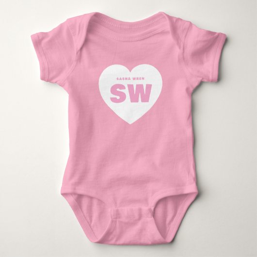 Wit Hart Monogram Wit Roze Baby Set Custom Romper (Voorkant)