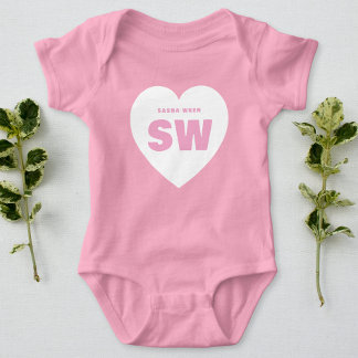 Wit Hart Monogram Wit Roze Pasgeboren Baby Outfit  Romper