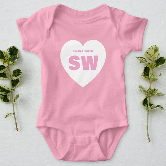 Wit Hart Monogram Wit Roze Pasgeboren Baby Outfit  Romper