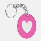 Wit hart op fuchsia roze sleutelhanger (Voorkant Links)