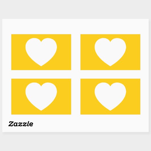 Wit hart op goud rechthoekige sticker (Vel)