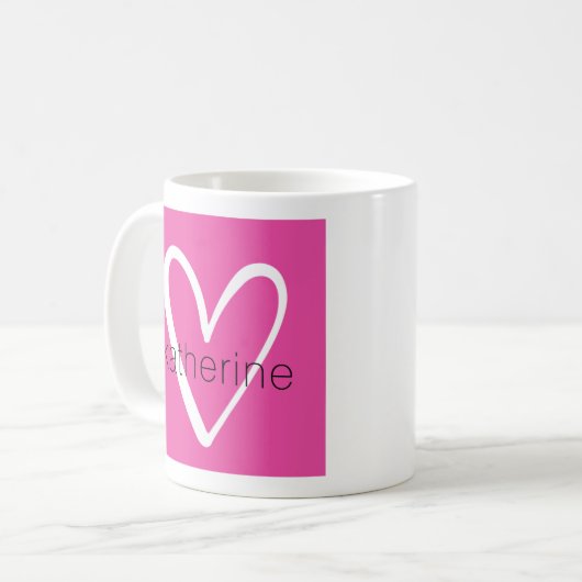 Wit hart op Hot Pink Monogram Koffiemok (Voorkant links)