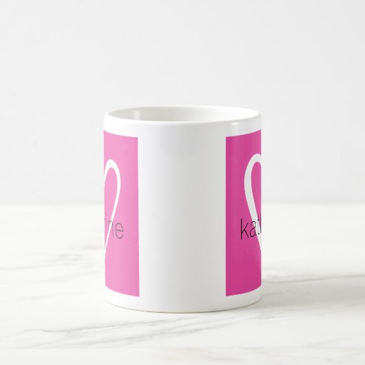 Wit hart op Hot Pink Monogram Koffiemok (Center)
