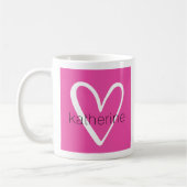 Wit hart op Hot Pink Monogram Koffiemok (Links)