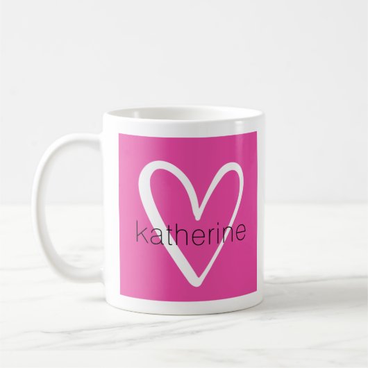 Wit hart op Hot Pink Monogram Koffiemok (Links)