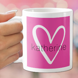 Wit hart op Hot Pink Monogram Koffiemok