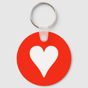Wit hart op rood - Kernring Sleutelhanger