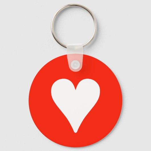 Wit hart op rood - Kernring Sleutelhanger (Voorkant)