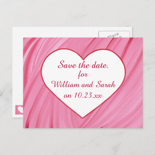 Wit hart op roze rode mengsels Sla datums op Brief Aankondigingskaart (Voorkant / Achterkant)