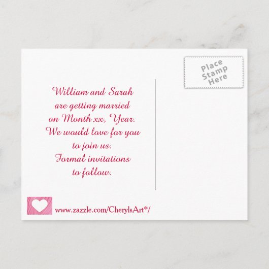 Wit hart op roze rode mengsels Sla datums op Brief Aankondigingskaart (Achterkant)