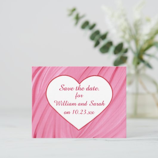 Wit hart op roze rode mengsels Sla datums op Brief Aankondigingskaart (Staand voorkant)