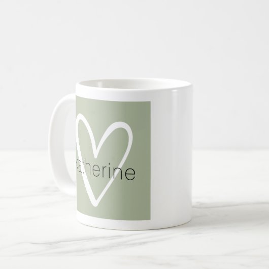 Wit Hart op Sage Groen Monogram Koffiemok (Voorkant links)