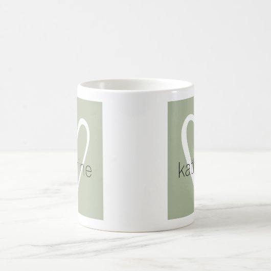 Wit Hart op Sage Groen Monogram Koffiemok (Center)