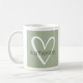Wit Hart op Sage Groen Monogram Koffiemok (Links)