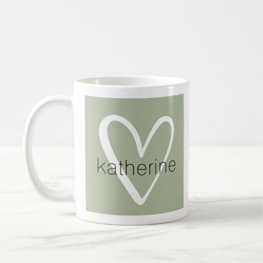 Wit Hart op Sage Groen Monogram Koffiemok (Links)